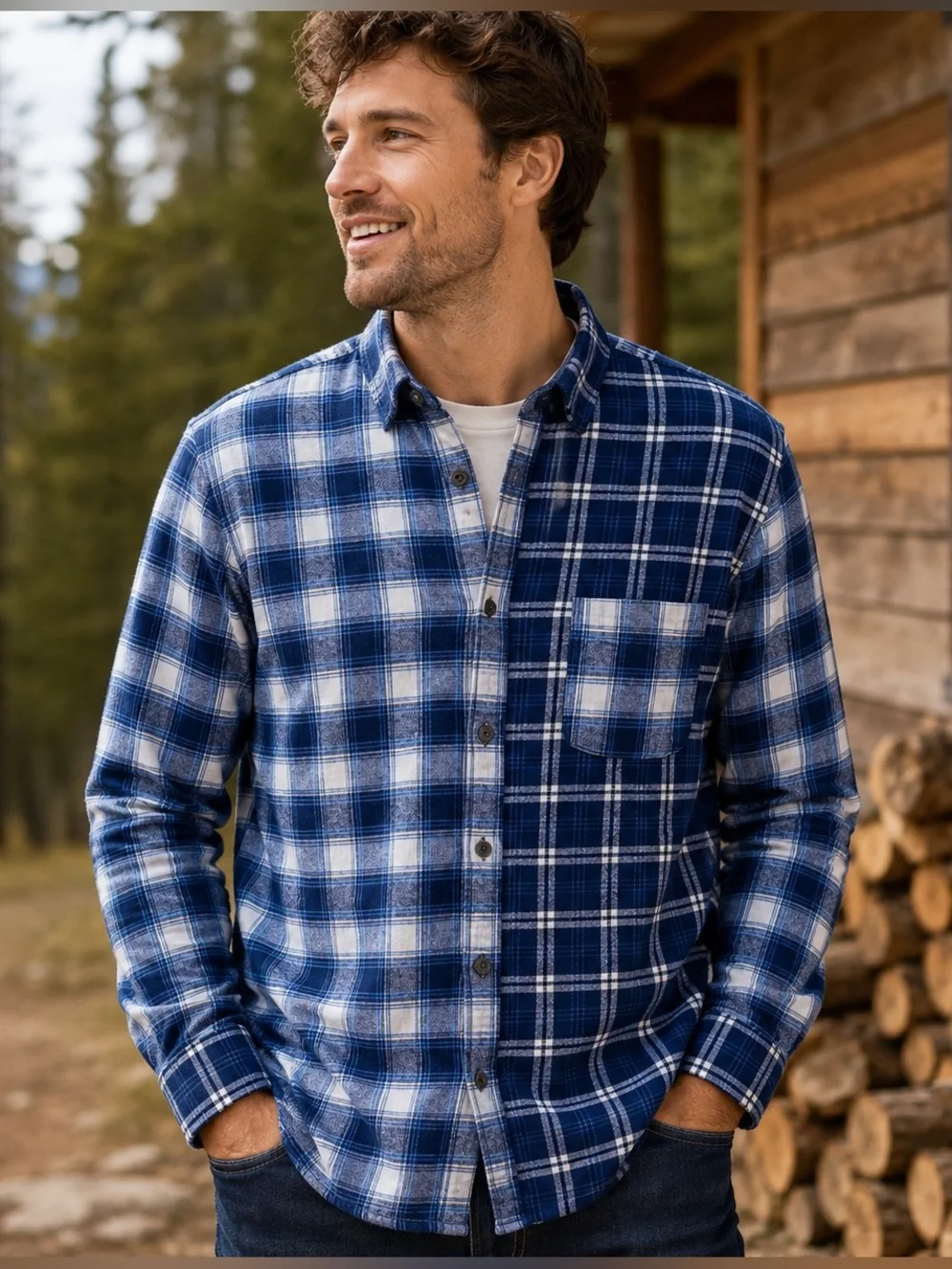 J.Crew Men’s Blue White Mixed Plaid Flannel Button Front Shirt Large Cotton